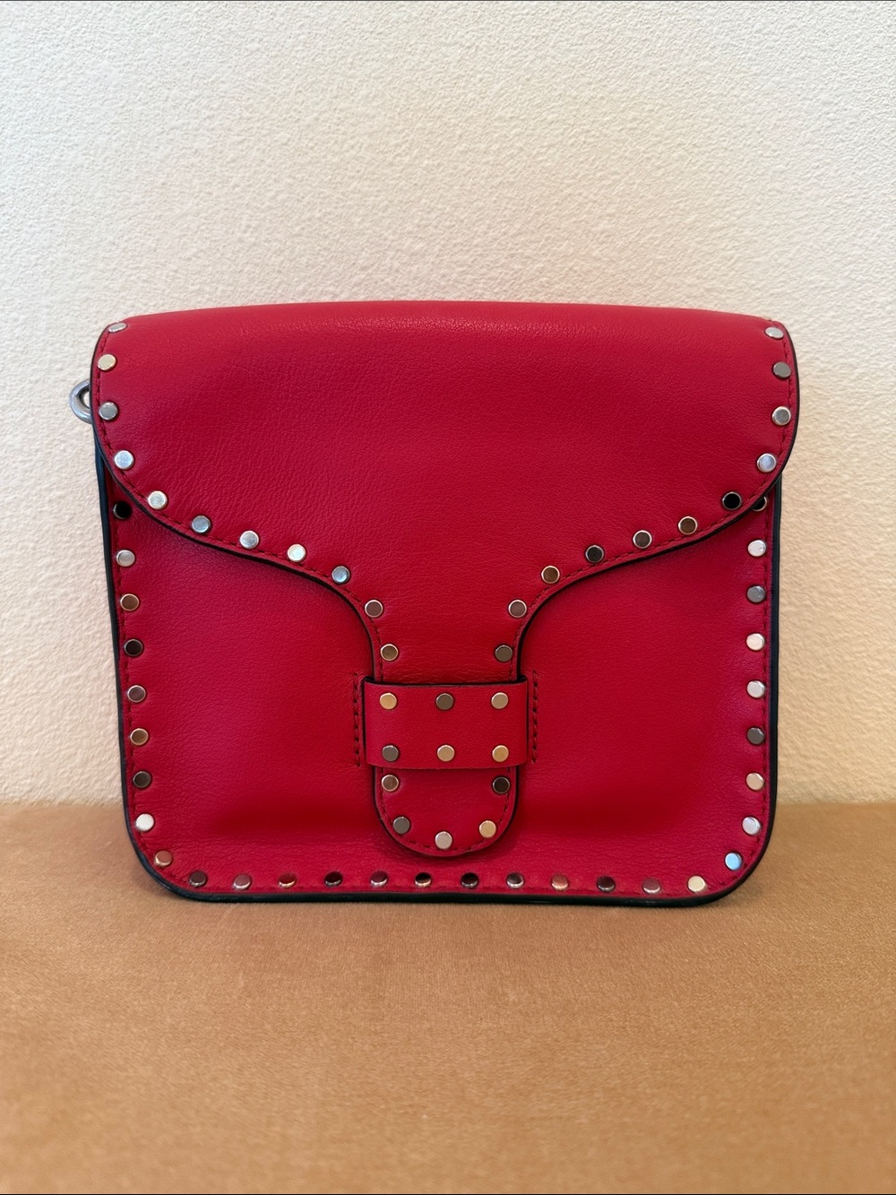 Red Studded Leather Crossbody Bag